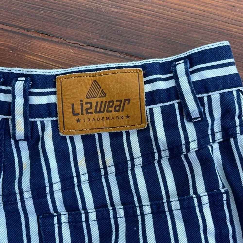 Vintage Liz Wear striped long inseam hi rise denim jean Joey shorts sz 12